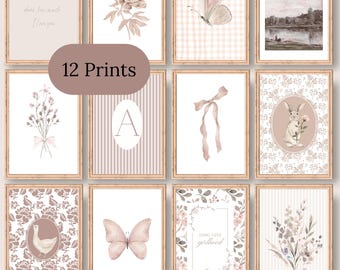 Vintage Pink Nursery Prints | Butterfly & Floral Wall Art Set | Baby Girl Room Decor | Feminine Nursery Printable | Cottagecore Gallery Wall