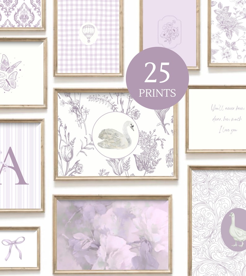 Purple Girls Nursery Wall Art Set of 25 | Lilac & Lavender Baby Room ...