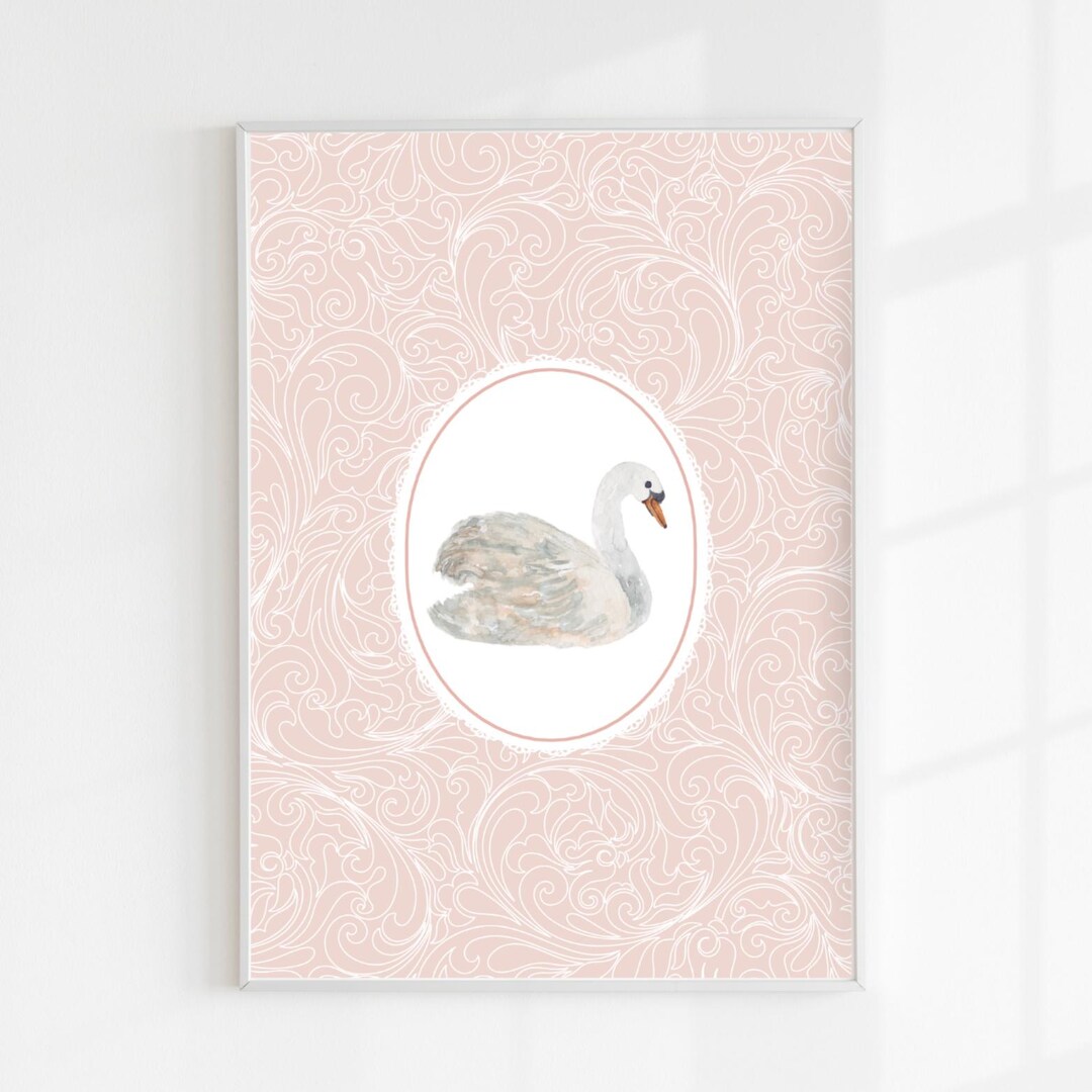 Pink Swan Nursery Wall Art Printable | Cottagecore Girls Room Decor ...