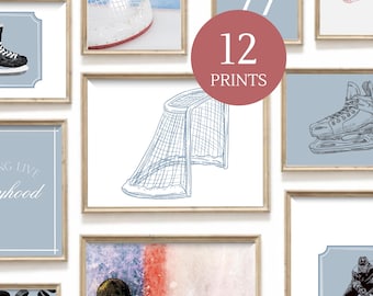 Blue Hockey Wall Art Set Hockey Gallery for Boys Room Hockey Poster | Sports Nursery Decor | Baby Boy Room Art | Printable Hockey Wall Set