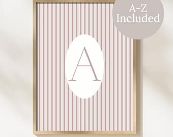 Impresión de arte de pared con inicial en rosa pálido / Decoración personalizada para habitación de niña / Letra para habitación de bebé estilo cottagecore / Arte floral minimalista con nombre