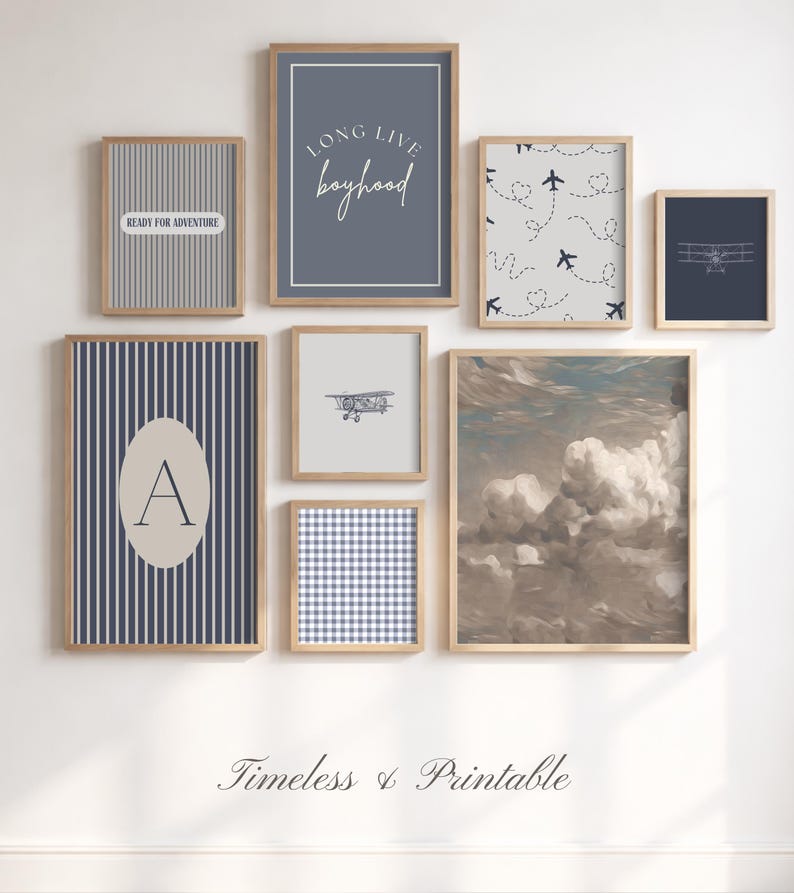 Vintage Airplane Nursery Wall Art Set of 15 | Watercolor Plane Prints | Aviation Baby Boy Room Decor | Travel Blue Wall Art Digital Download image 6