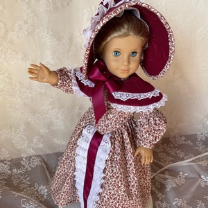 Jane Eyre fan front gown, double cape and bonnet fits 18 inch dolls like American girl.