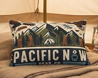 Rustic Pacific Northwest Lumbar Pillow with Nature Scene - Double-Sided - Durable Polyester Cover