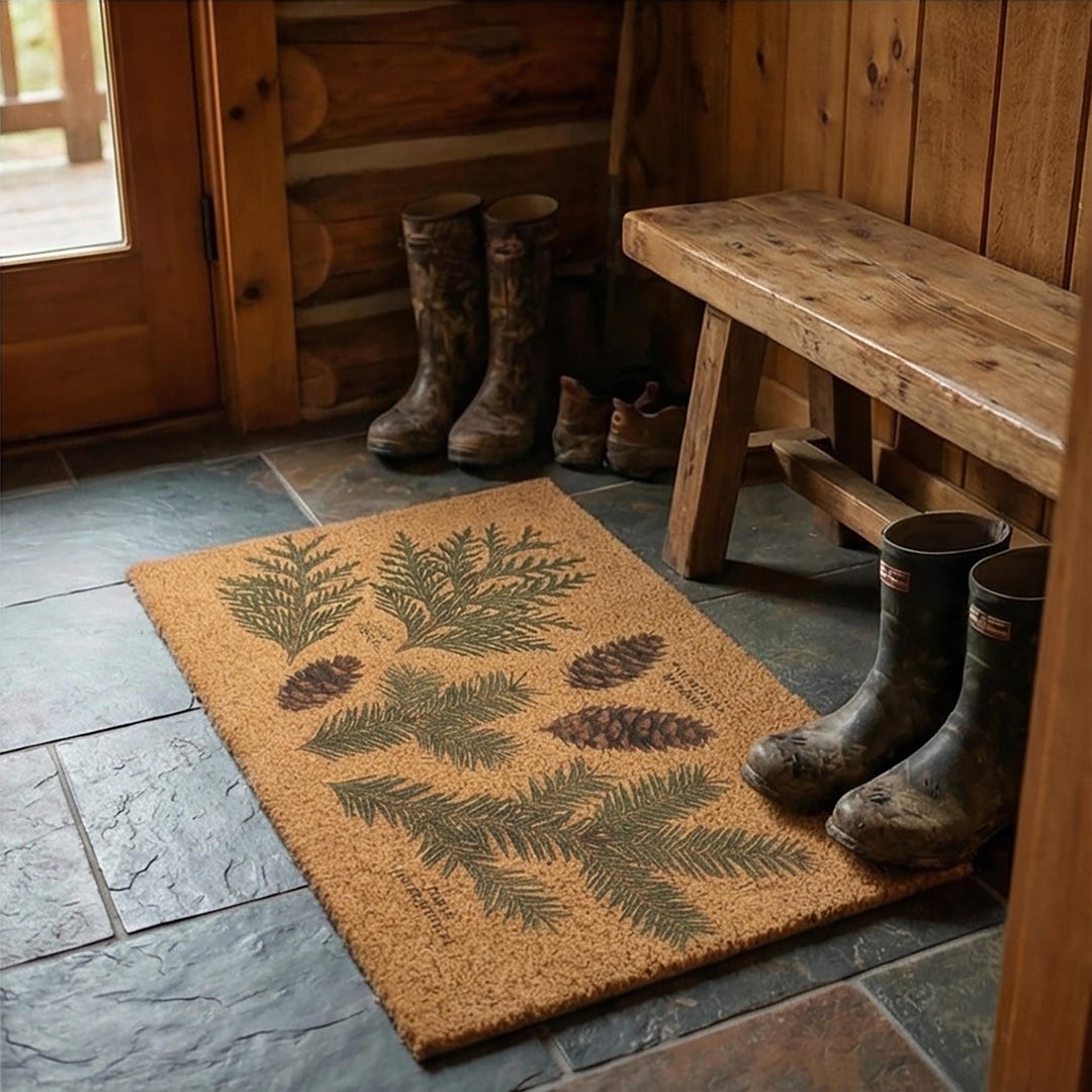 Rustic Mat Rrof Pine Cone & Evergreen Doormat, Spruce and Cedar Pine Welcome Mat ...