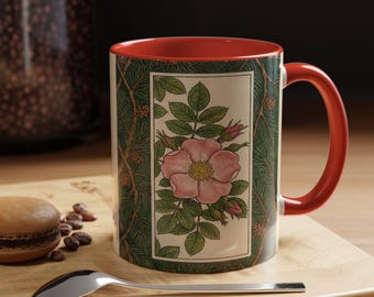 Vintage Douglas Fir & Nootka Rose Floral Mug | Accent Coffee Mug