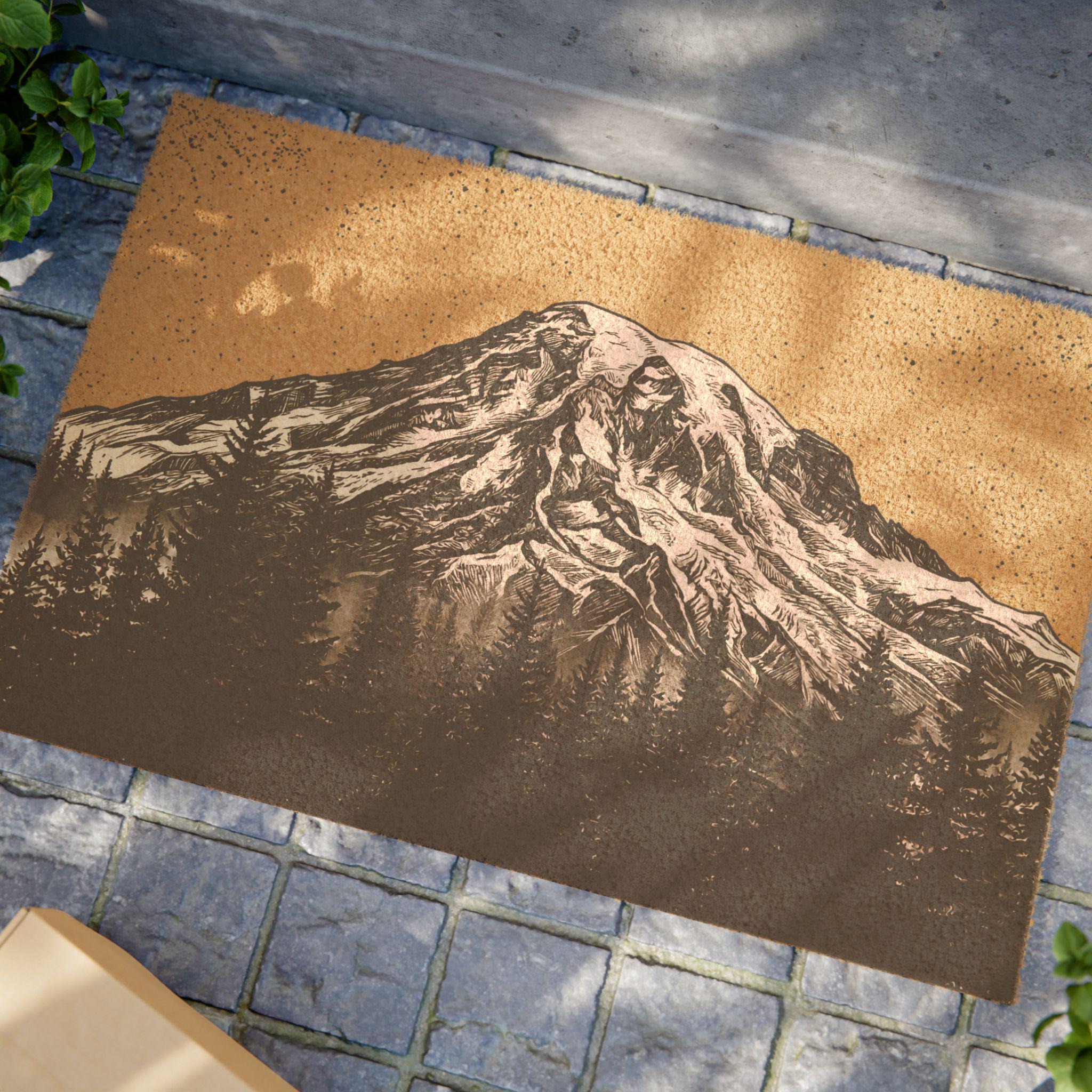 Rustic Photo Mat Mt. Rainier Mountain Landscape Doormat | Rustic Cabin Entry Rug | PNW ...