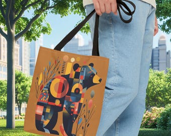 Grizzly Bear Tote Bag, Modern NW Wildlife Art Carry All