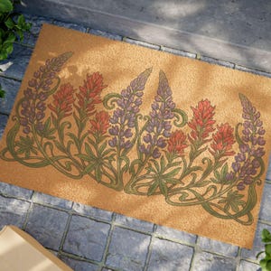 Deurmat lupine en indisch penseel, kokosmat wilde bloemen, decor NW Meadow, kleurrijk gebloemd welkomsttapijt
