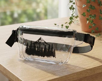 Clear Mountain Forest Fanny Pack, Transparent Nature Sling Bag, Stadium Approved