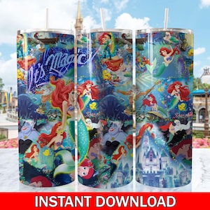 Ariel Mermaid Skinny Tumbler PNG, Dlsney Princess Tumbler, Ariel Princess Cartoon Tumbler Wrap Sublimation Png Instant Download