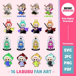 Labubu SVG PNG JP Bundle Cute Labubu Monster Clipart Kawaii Character Vector Files Laser Cut Designs for Crafts and Instant Digital Download