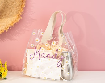 Personalized Gift Bag With Ribbon,Custom Flower Girl Daisy Bag,Gift Bag With Handles,Wedding Bridesmaid Bag With Name,Flower Girl Gifts