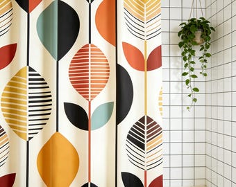 Abstrakter tropischer Blatt-Duschvorhang, Mid-Century Modern Polyester Bad-Dekor
