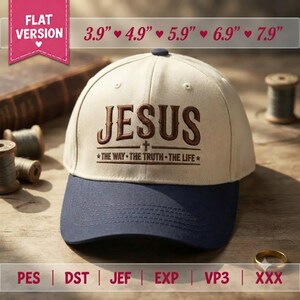 Jesus vägen sanningen livet broderad keps designfil, kristen tro trucker hattfil, PES DST broderad fil, omedelbar nedladdning