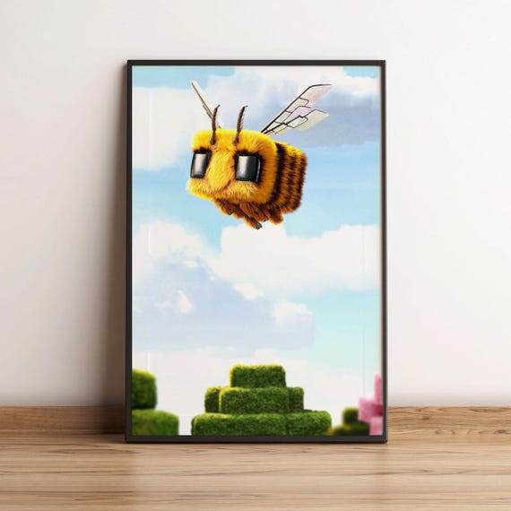 Bee Minecraft Movie Poster, Portal Minimalist Cinematic Wall Art Print, 2025 Glossy Large Format Cult Wall Art, Decor Perfect Gift