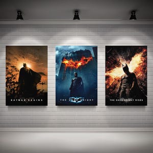 Batman Trilogy Movie Poster Set, The Dark Knight Christopher Nolan Film Wandkunst Dekor, glänzende großformatige Poster Perfektes Geschenk