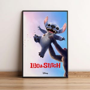 リロ＆スティッチ映画ポスター、実写ディズニー漫画ウォールアートプリント、2025スティッチアニメーション光沢のある大判ウォールアート、装飾に最適なギフト