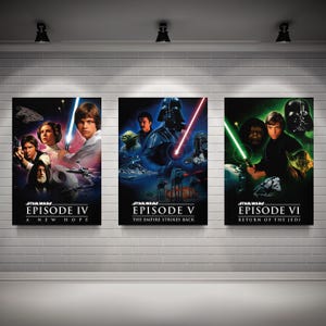 Star Wars Ep4-6 Movie Poster Set – Original Trilogy Poster Prints, The Force in Frames Wall Art Glossy Large Format Skywalker Posters Gift