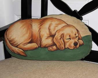 Golden Retriever Puppy Handpainted Soft Sculpture Pillow