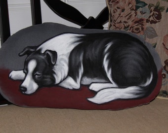 Border Collie Handpainted Soft Sculpture Pillow