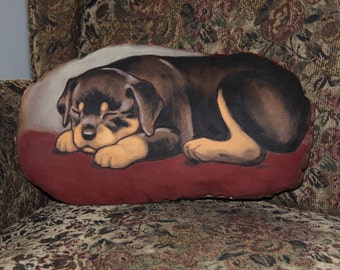 Rottweiler Puppy Handpainted Soft Sculpture Pillow