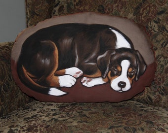 Greater Swiss Mtn Dog Puppy Handpainted Soft Sculpture Pillow
