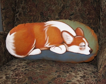 Sleeping Pembroke Corgi Handpainted Soft Sculpture Pillow