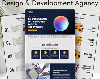Modelo de funil de site animado Systeme.io: Design de agência de serviços web