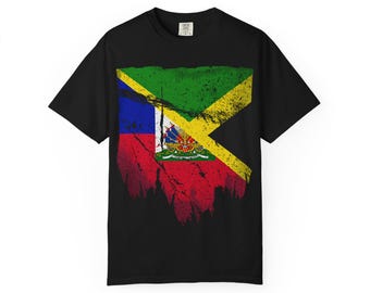 Half Jamaica Haiti T-Shirt - Haiti and Jamaica Best of Both Short-Sleeve Unisex Tee - Caribbean Pride Shirt - Island Heritage Gift