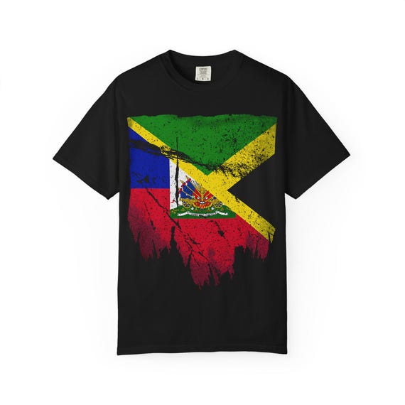 Half Jamaica Haiti T-Shirt - Haiti and Jamaica Best of Both Short-Sleeve Unisex Tee - Caribbean Pride Shirt - Island Heritage Gift