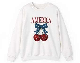 America Coquette Bow Sweater - USA Sweatshirt - 4th of July Patriotic Crewneck - Comfort Colors America Hoodie - July 4th Sweatshirt