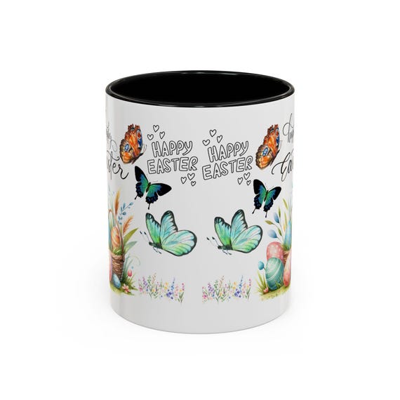 Easter Coffee Mug with Colorful Butterfly & Egg Design  Spring Holiday Gift for Coffee Lovers  Festive Accent Mug for Easter Decor