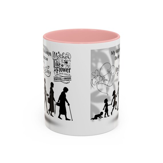 Heartfelt Mothers Day Mug Gift for Mom from Daughter or Son | Floral Family Love Coffee Cup | Unique Shadow of Love Design
