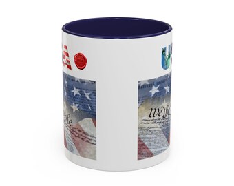 We the People Patriotic Coffee Mug | USA Flag Accent Mug | Independence Day Gift | Veteran Gift | American Pride Home Decor