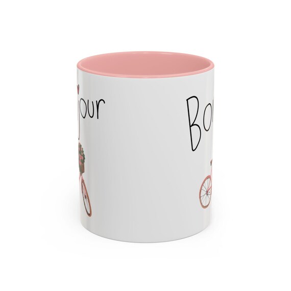 Bonjour Bicycle Coffee Mug Vintage Style Cute Gift for Coffee Lovers Spring Home Decor, Bicycle Accent Mug, Gift for Friends