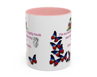 Haitian Pride Mug | Colorful Butterfly Tea Cup | Inspirational Gift for Friends | Haitian Heritage | Black Handle Accent Mug