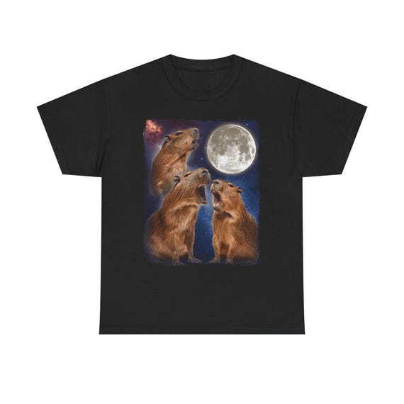 Retro Capybara Moon Tshirt Vintage Graphic T-shirt Funny Capybara, Vintage T-shirt Vintage Distressed Shirt Capybara Design Three Capybara