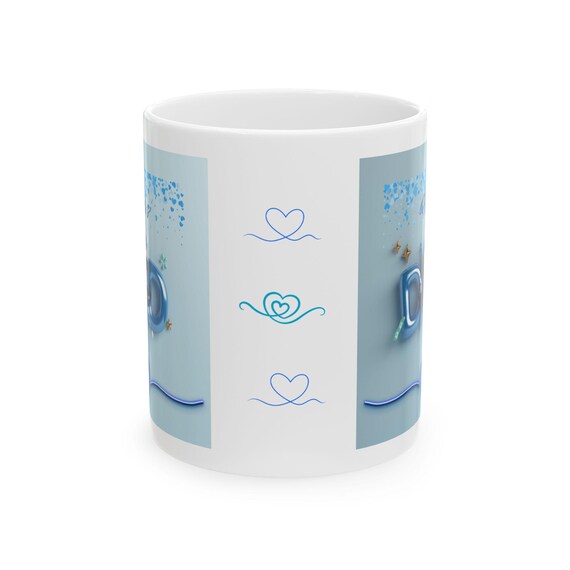 Fathers Day Gift Mug Blue Heart Ceramic Coffee Cup Cute Gift for Dad Cozy Morning Tea Mug, Birthday Mug for Him, Masculine Mug Decor