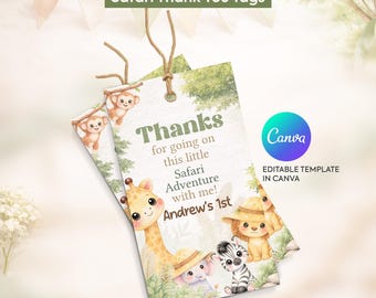 Safari Thank You Tags Editable Canva Template | Jungle Birthday Favor Tags | Safari Party Printable Tags | Safari Birthday Party Favors