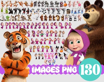 130 Masha and The Bear PNG, Cartoon Characters PNG Clipart, Instant Download, Transparent PNG, Sublimation Design, Digital Download