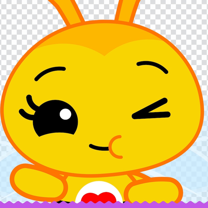 May include: A cartoon illustration of a yellow character with orange accents, winking with a black eye and eyelashes. The character has a smiling mouth and a red heart shape on its chest.