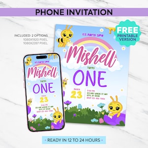 Electronic invitation of a little bee plim plim | plim plim bee digital invitation | birthday phone invitation, custom design. A01
