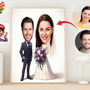 Custom Wedding Cartoon Portrait: Unique Couple Caricature (Digital File)