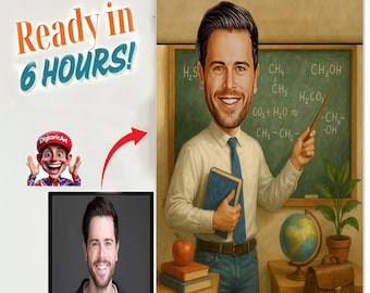 Custom Teacher Caricature Portrait from Photo (Digital Download)