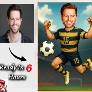 Personalized Cartoon from Photo Caricature-Portrait | Custom Soccer Player Caricature | Girls Football Team Gift | Female or Male Soccer Art
