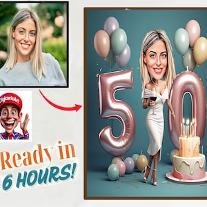 Custom 50th Woman Cartoon Portrait | 50th Birthday Caricature | Birthday Cartoon | Personalized Birthday Gift | Woman Birthday | Funny Gift