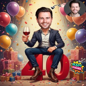 40 cumpleaños, caricatura de un día especial, foto a caricatura, regalo de cumpleaños para niñas, damas, mujeres, hombres, niños, caballeros, caricatura a partir de foto