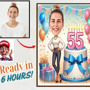 Gepersonaliseerde 55e cartoonportret, karikatuur 55e verjaardag, karikatuur verjaardag, aangepaste verjaardagscadeau, grappig cadeau, digitale verjaardagskaart
