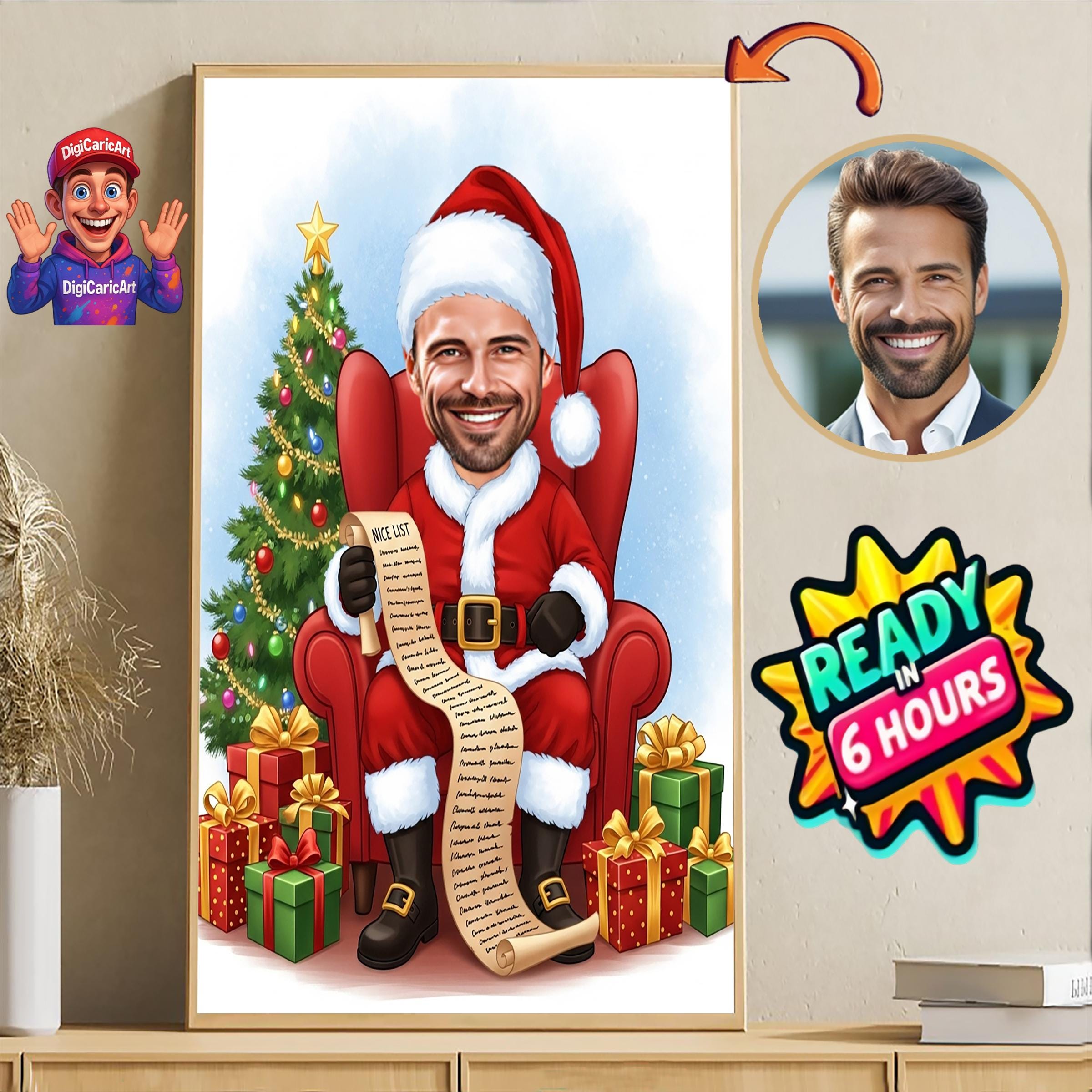 Santa Chair Caricature Portrait | Funny Christmas Drawing - Etsy